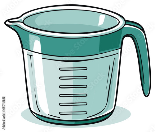 Isolated Illustration of Plastic Measuring Cup with Fluid for Kitchen Cooking