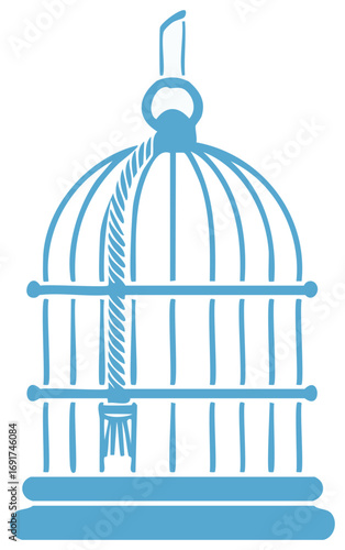 Stylized Birdcage Illustration, Empty, Blue, Decorative Design Element