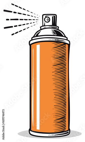 Spraying orange aerosol paint can in retro comic style vector illustration