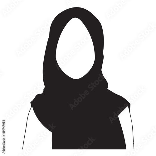 Woman Hijab Silhouette Black and White Vector Image Illustration for Modern Art and Digital Design
