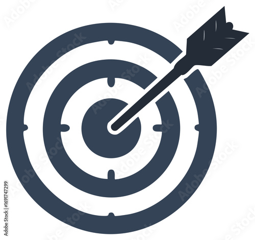 Business target with arrow hitting bullseye icon for strategic success accuracy and achieving goals