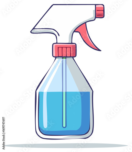 Cartoon Spray Bottle Filled with Blue Cleaning Liquid Solution Illustration