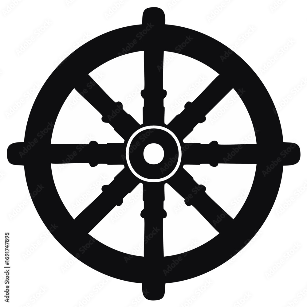 Obraz premium Maritime Navigation Symbol Black Ship Wheel Silhouette Isolated