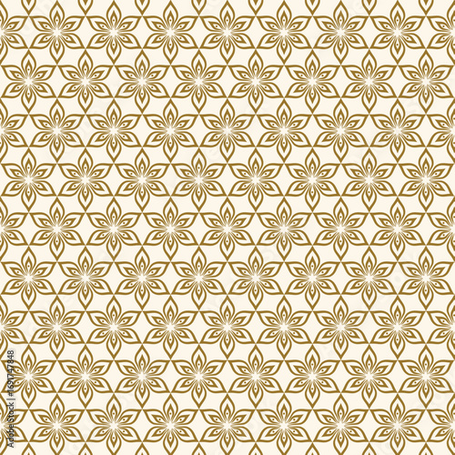 Golden floral batik pattern on a white background