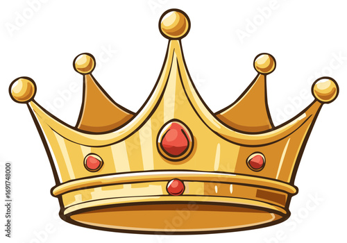 Golden Crown Illustration with Jewels, Cartoon Style