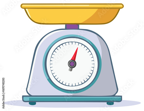 Cartoon illustration of a kitchen scale for measuring food items.