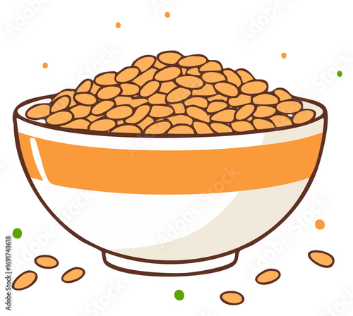 Bowl filled with lentils vector illustration of nutritious legume seeds ingredient in cooking recipe