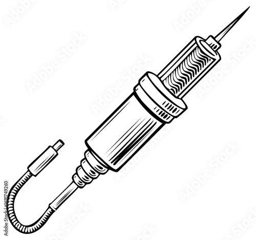 Vintage medical syringe illustration. Hand drawn injection graphic.