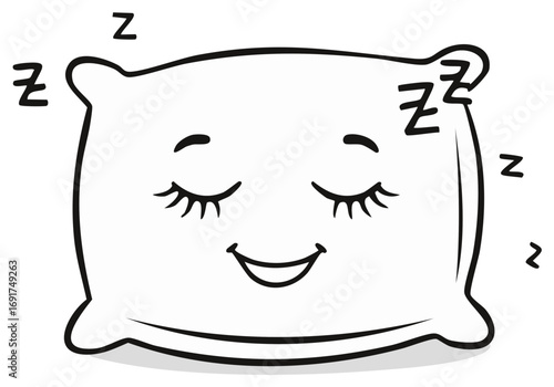 Cartoon Sleeping Pillow with Closed Eyes and Z Letters Icon Illustration