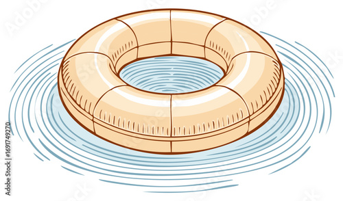 Illustration of Lifebuoy Floating in Water Circles at Aquatic Leisure
