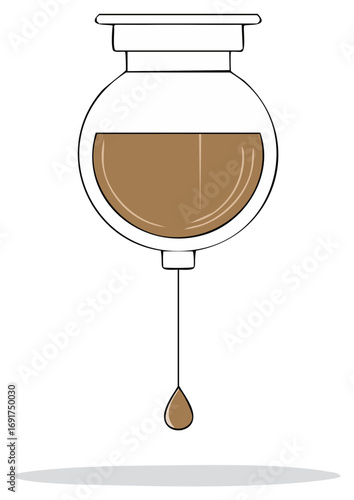 Spherical Coffee Dripper with Brown Liquid and Delicate Falling Drop Illustration