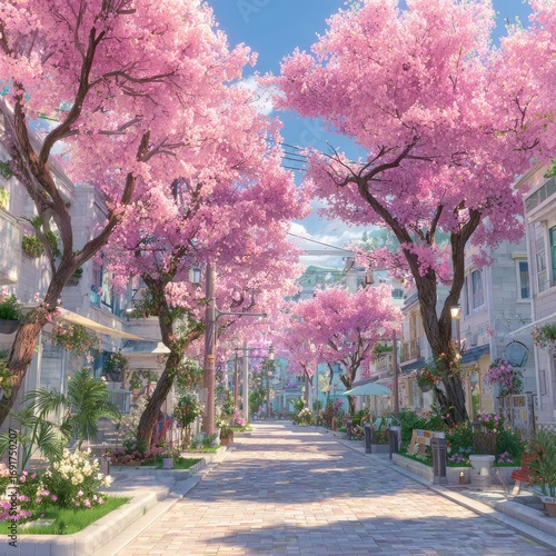 Pink Blossoms on the Avenue