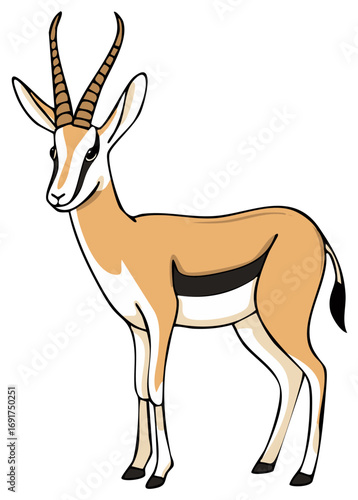 Cute cartoon springbok antelope with distinctive horns and markings standing alertly