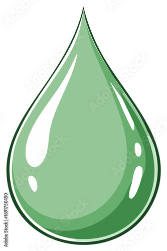 Single light green drop illustration with dark green outline and bright reflection spots