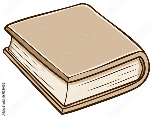 Illustration of a Closed Book with Tan Cover: Stack of Paper Pages for Reading Material and Education