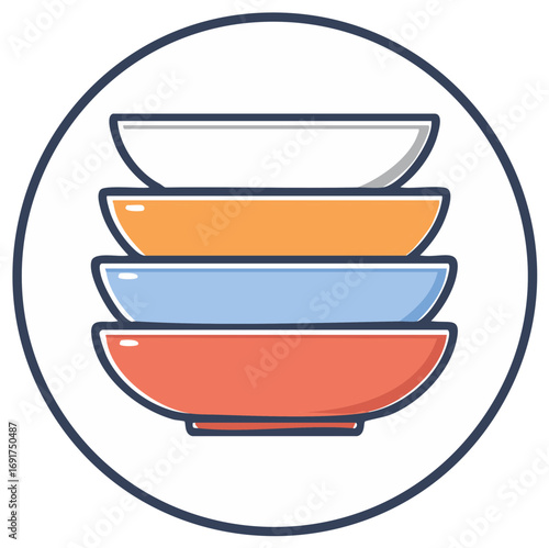 Stack of Colorful Bowls and Plates