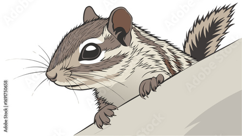 Cute chipmunk peeking over a surface with detailed fur and stripes
