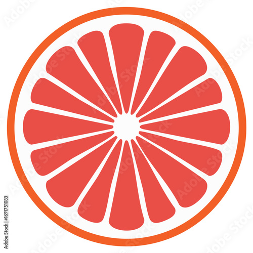 Stylized Illustration of a Sliced Grapefruit Citrus Fruit, Representing Healthy Eating and Vitamin C Benefits on a White Background