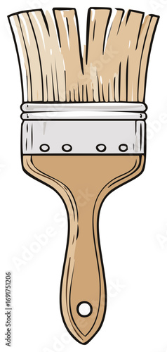 Hand drawn illustration of a paintbrush with wooden handle