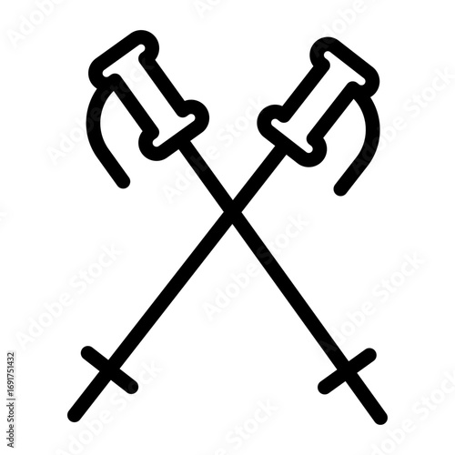 Trekking Poles Line Icon of Hiking and Trekking Icon Set