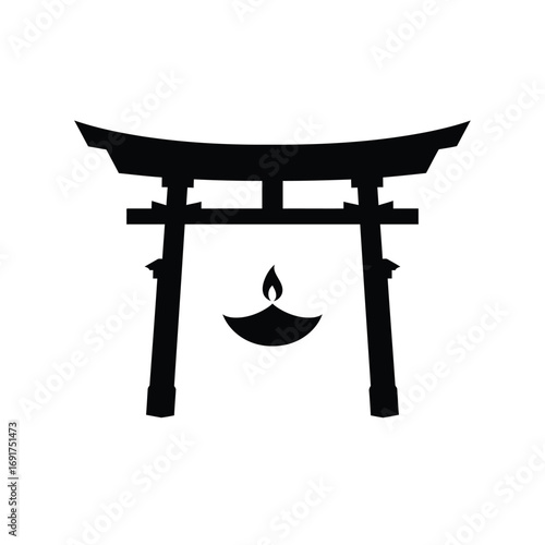 Torii gate with diya lantern icon arch japan