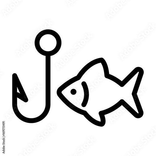 Fish Hook with Fish Line Icon of Fishing Icon Set