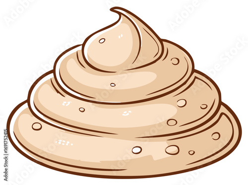 Cartoon styled swirl of light brown frosting with small white specks