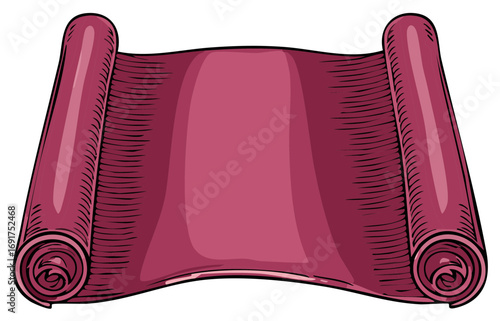 Vintage pink scroll banner unfurled for a message in a classic woodcut illustration style