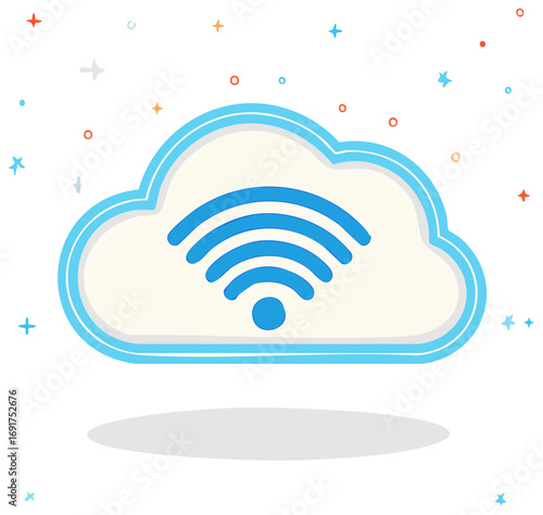Cartoon cloud displaying wireless internet technology signal illustration