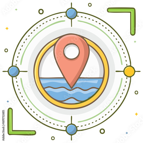 Location pin inside circle concept for travel, navigation, and exploration illustration.