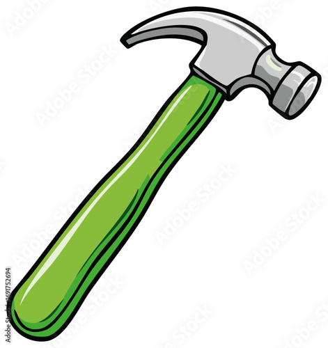 Green handled hammer illustration for construction and carpentry projects