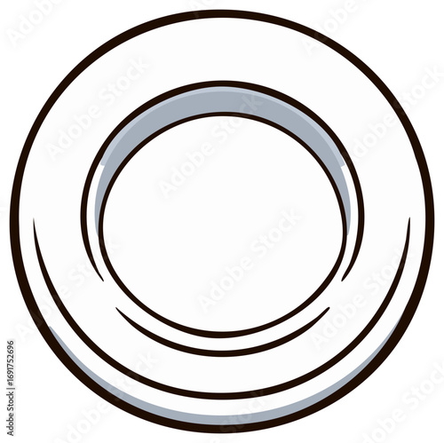 Cartoon illustration of a white plate with a gray inner rim