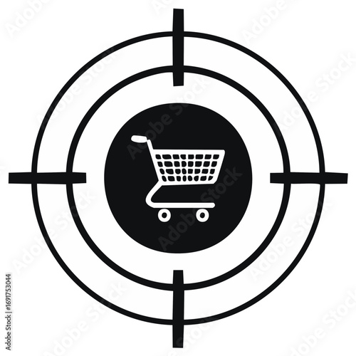 Shopping cart in a target concept. Business retail buying and purchasing