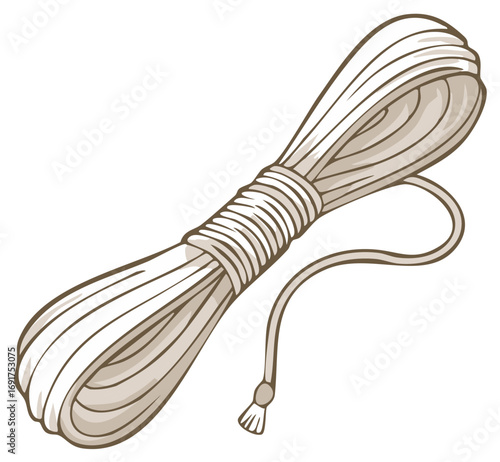Coiled rope illustration with detailed shading and tassel for artistic design