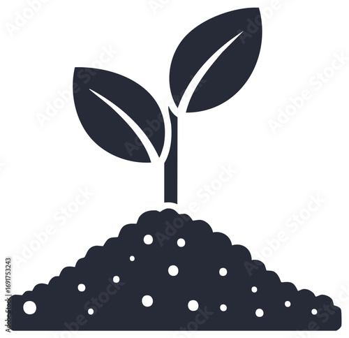 Silhouette of a seedling growing in the soil symbol of plant cultivation and agricultural development