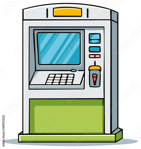 Cartoon drawing of an ATM, money machine, cash machine vector illustration