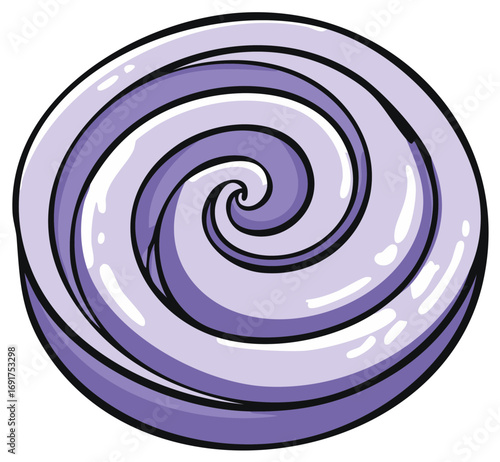 Abstract illustration of swirling, circular, purple design element