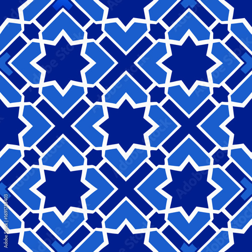 Blue vintage Moroccan seamless floral pattern with repeating flowers