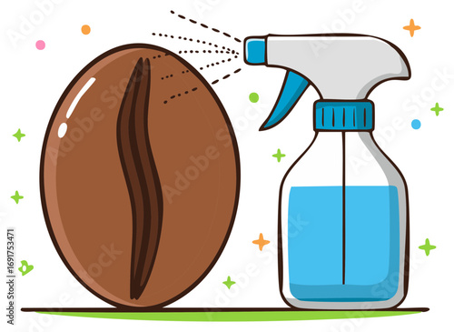 Coffee Bean Hydration Illustration Spraying with Water for a Clean and Fresh Taste