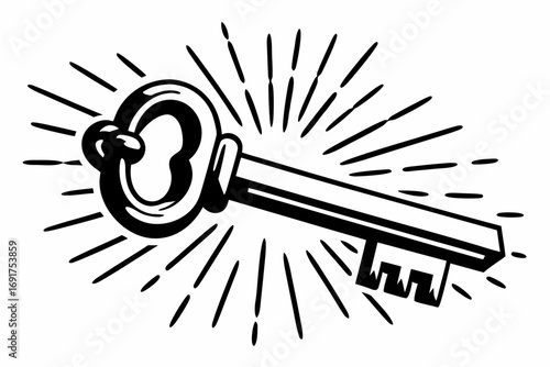 Vintage key antique access security lock unlock secret mystery treasure solution old secure key illustration | editable svg/svg