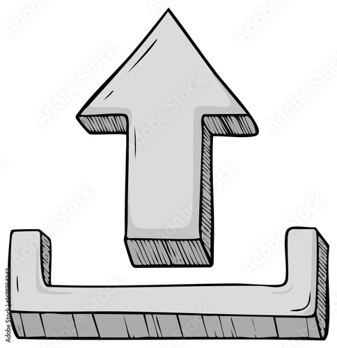 Hand Drawn Upload Icon in Gray with Hatching Details Represents Data Transfer