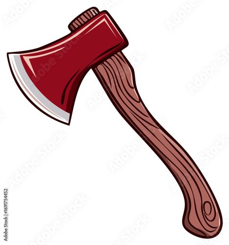 Axe with Wooden Handle and Red Head - Chopping Tool Illustration