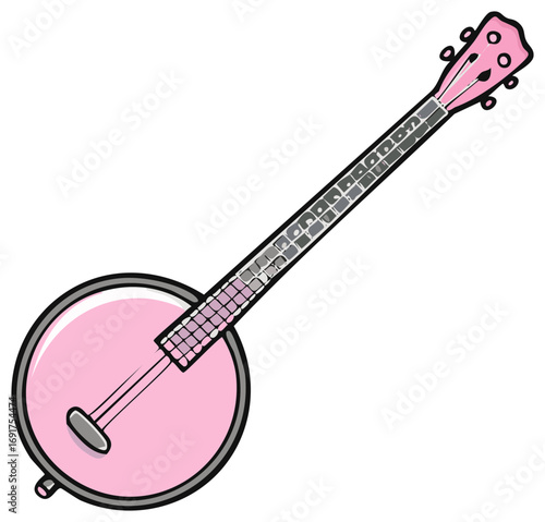 Pink banjo musical instrument isolated against a white background.