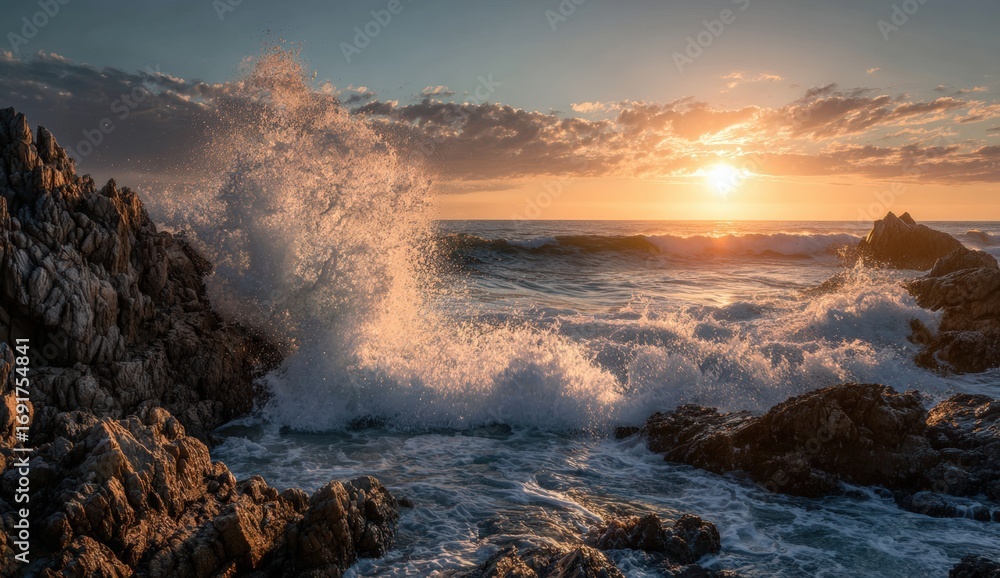 Fototapeta premium Dramatic sunset over a rocky coastline (2)