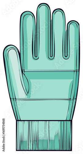 Vector illustration of a green medical glove for healthcare, protective, safety, and sanitation.