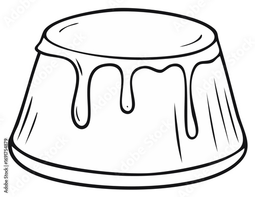 Black and White Cartoon Drawing of Dessert with Dripping Topping Illustration