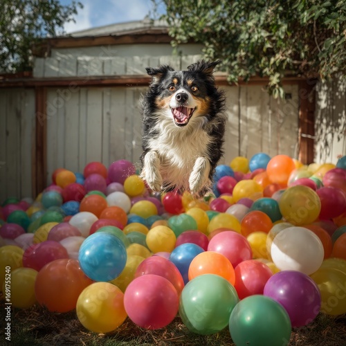 Happy Dog Playing in Colorful Ball Pit Surrounded by Joyful Atmosphere