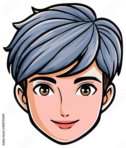 Cartoon man's face with silver hair, stylized portrait illustration vector