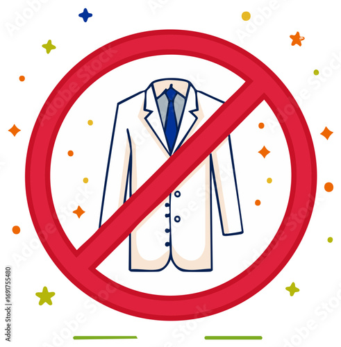 Do Not Wear. Stop Sign with Lab Coat Illustration. Prohibition of Medical Attire.