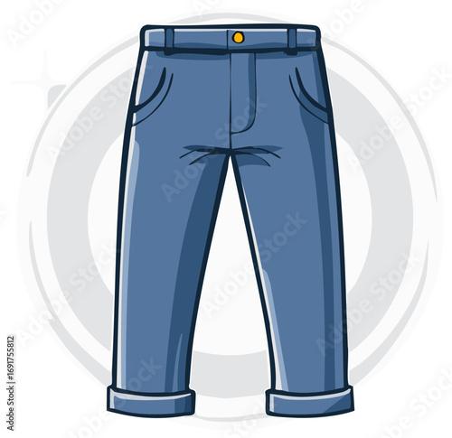 Blue cartoon denim jeans casual clothing vector illustration